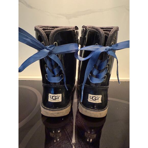 UGG Australia Girls Corene Patent Leather Boots Black Blue Laces Size 9 - Picture 5 of 8